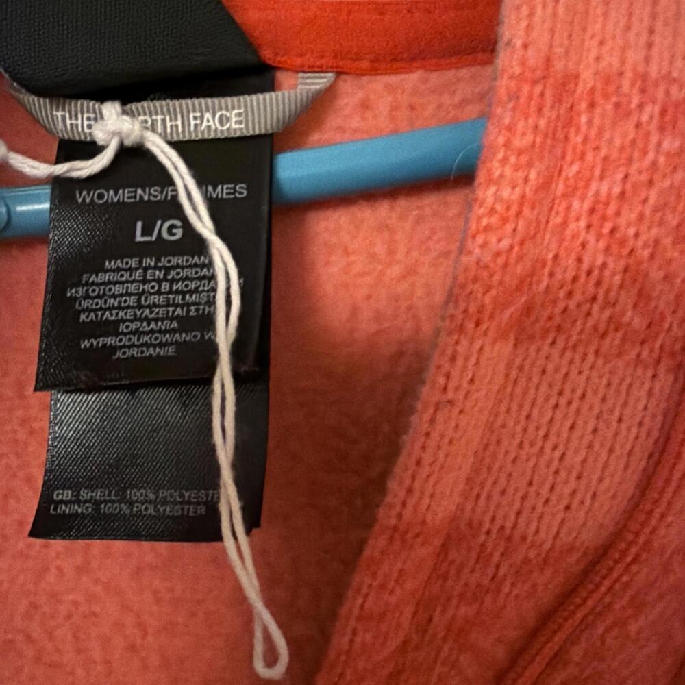 North Face Women’s Hoodie Orange Striped Fleece Lined Pullover Size Large - Picture 4 of 8